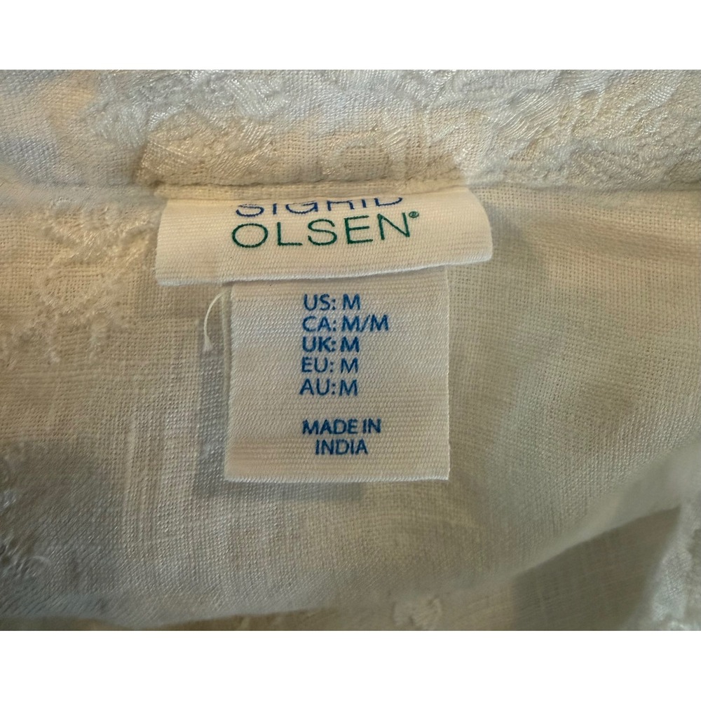 Sigrid Olsen Women M Jacket White Linen Embroidered Button Front Mandarin Collar - Picture 3 of 9